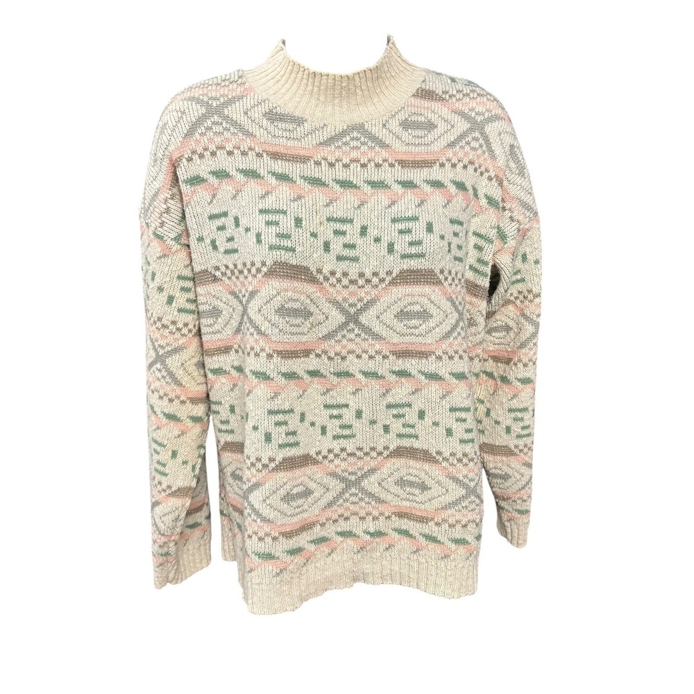 Adele Knitwear Sweater Womens Vintage Pastel Aztec Knit Mock Neck M/L